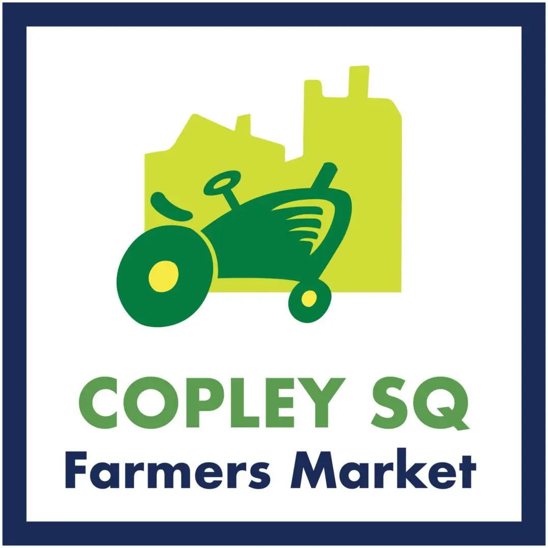 Logo of Copley Square Farmers Market featuring a green tractor and cityscape.