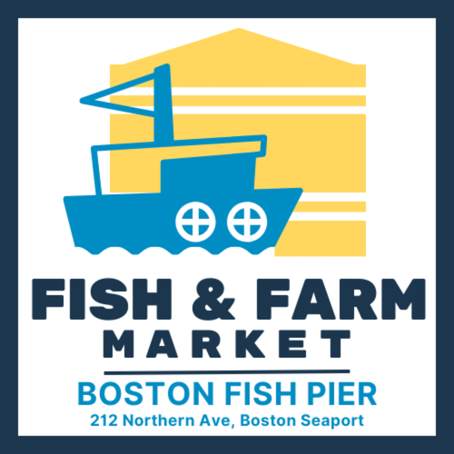 Logo of Fish & Farm Market featuring a boat and barn design.