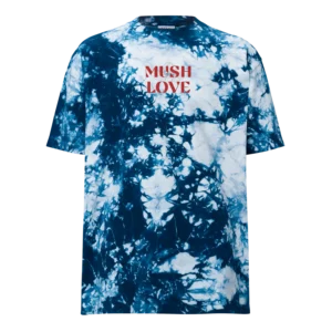 Blue tie-dye tee printed "MUSH LOVE