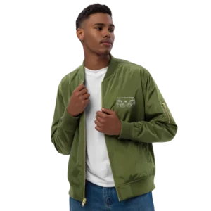 Young man in green bomber jacket