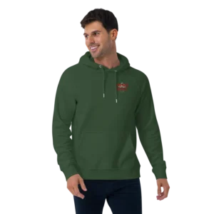 Smiling man modeling forest-green hoodie